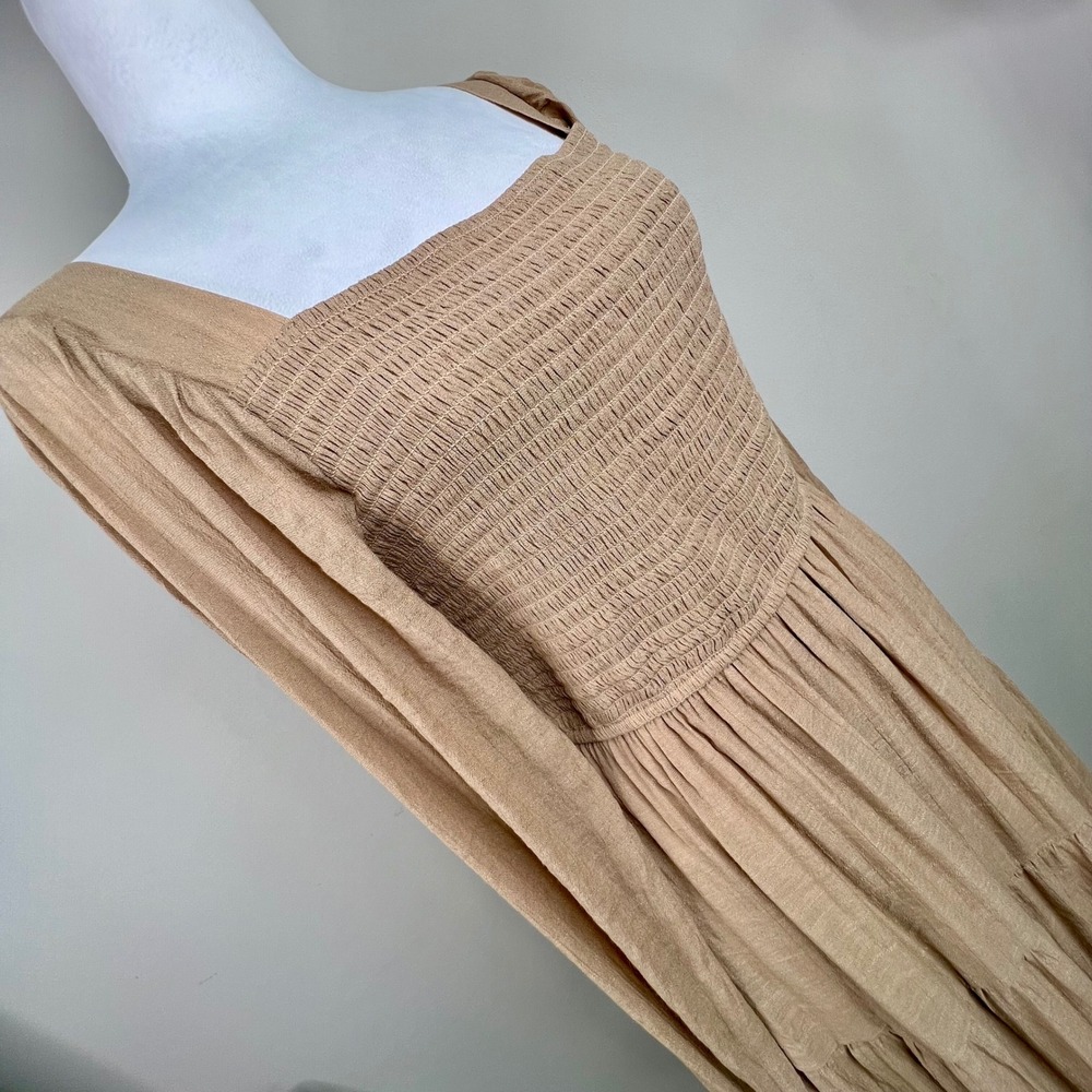 August Sky Smocked Tiered Maxi Dress Size L Puff Sleeve Boho Peasant Cottagecore - Picture 2 of 11